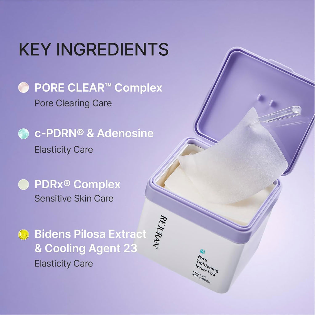 REJURAN® Pore Tightening Toner Pad, PDRx® 3% with DOT™ c-PDRN – Exfoliating Pads with AHA BHA PHA for Daily Pore Cleansing, Oil-Moisture Balance & Cooling Care, Smoother-Looking Skin, Korean Skincare