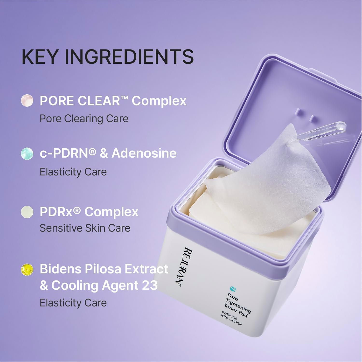 REJURAN® Pore Tightening Toner Pad, PDRx® 3% with DOT™ c-PDRN – Exfoliating Pads with AHA BHA PHA for Daily Pore Cleansing, Oil-Moisture Balance & Cooling Care, Smoother-Looking Skin, Korean Skincare